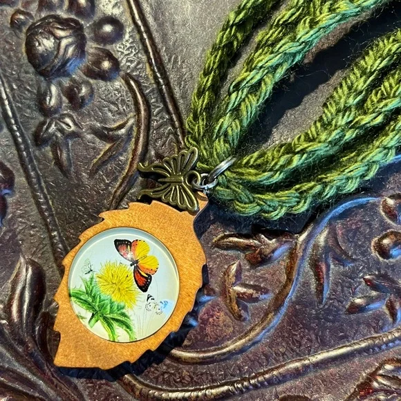 Handmade Crochet Necklace Butterfly Pendant Boho - Picture 6 of 14